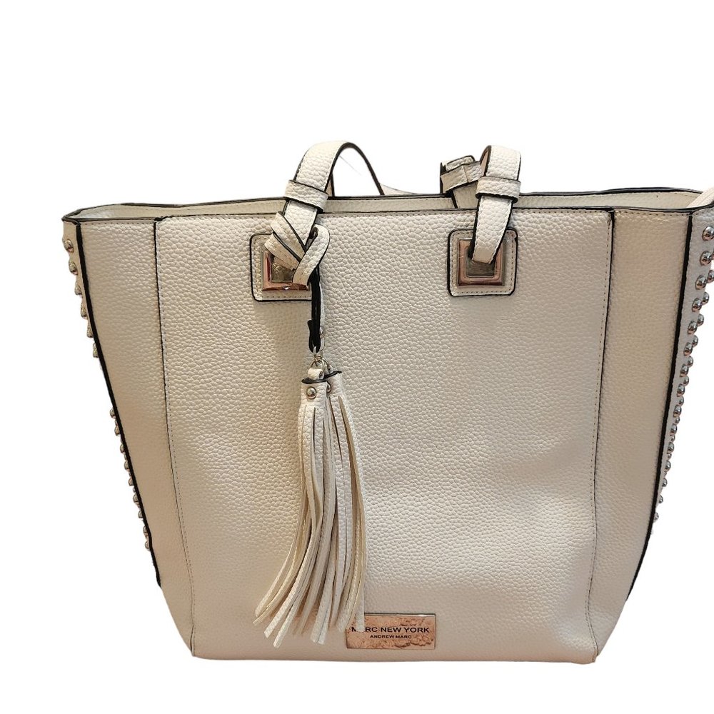 Marc New York White Studded Oversized Shoulder Purse With Tassel